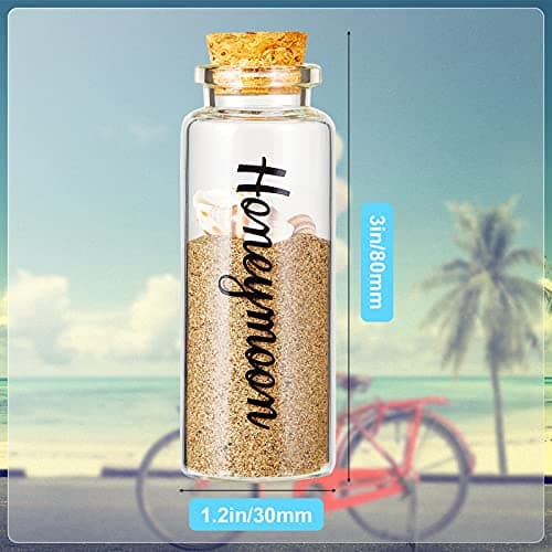 Honeymoon Sand Keepsake Jar Glass Bottle Cylinder Honeymoon Glass Jar with Cork Lid Souvenir for Diy Crafts, Travel, Bride or Newlywed Couple, Wedding Engagement, 55 ml (2 Pieces) — view 2