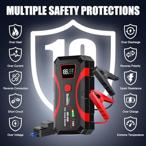 Car Battery Jump Starter, Portable Power Battery Pack 2000A Peak Jump Box for Motorcycle Up to 7L Gas & 4L Diesel 3 Modes Flashlight and Safety Jumper Clamps — view 5