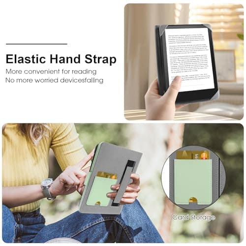 HoYiXi Universal Case for 6-6.8 inch E-Book Reader Compatible with 6.8" Kindle Paperwhite/6" All-new Kindle 2022&2019/Kobo Clara HD/Kobo Clara 2E,6" EReader Protective cover Built-in pocket,green — view 6
