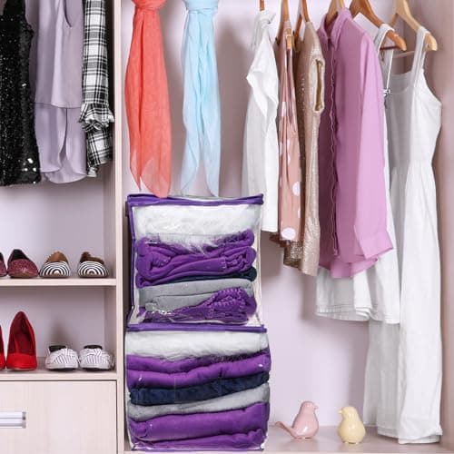 Abbylike 6 Pcs 12'' Zippered Clear Plastic Storage Bags with Label Pocket and Handles Plastic Storage Bins Clear Moving Bags Waterproof Organizers Tote Bins for Closet Sheet Clothes Packing(Purple) — view 6