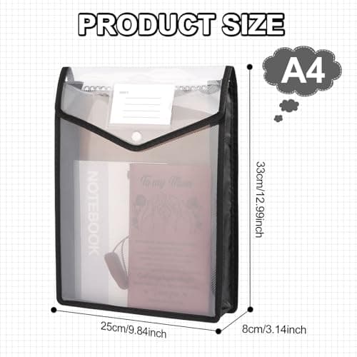 AOOSU A4 Plastic Wallets, 5pcs Popper Wallet Plastic Document, Vertical Folders Files Envelope for School Office Home, with Snap Closure and Card Slot — view 2