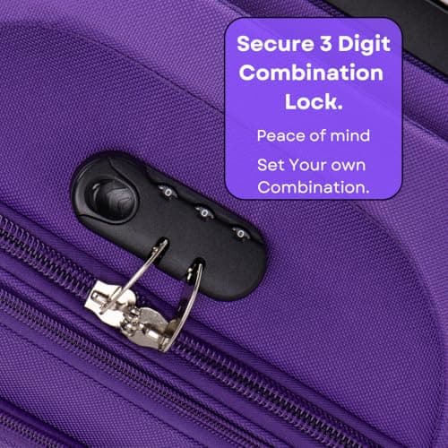 ATX Luggage 24" Medium Suitcase Soft Shell 73L Expandable Lightweight 20-23KG Hold Check in with 4 Spinner Wheels and Built-in 3 Digit Lock (Purple) — view 5