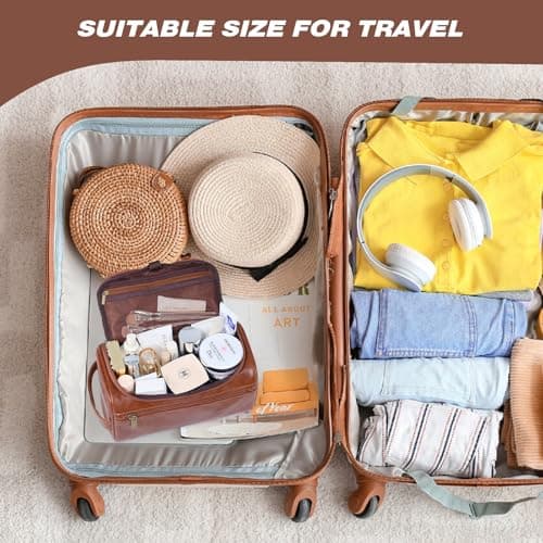 PU Leather Toiletry Bag for Men, Dark Brown Wash Bag for Travel, Gym & Shaving, Dry & Wet Separation with 3 Compartments - Perfect Men's Washbag (Brown) — view 4