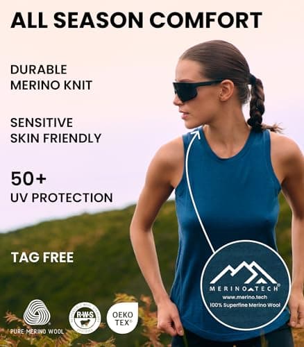 Merino.tech Women’s Merino Wool Tank Top - Active Lightweight Undershirt Moisture Wicking Breathable Base Layer (Medium, Dark Purple Highneck) — view 4