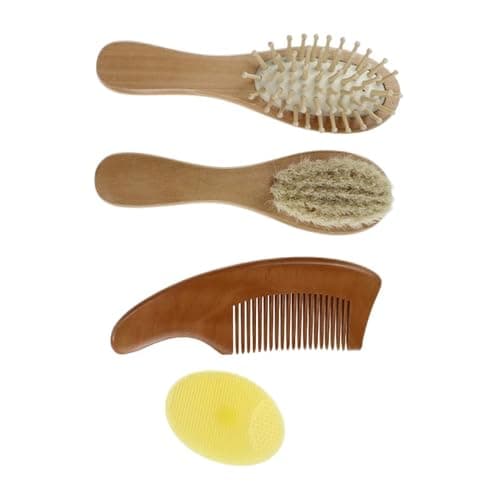 SOIMISS Bath Brush and Comb Kit for Home and Travel, Beech Handle and Wool Material, Promotes and Removes Newborn Scalp Residue, Healthy Bathing Accessory for Boys