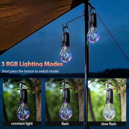 Rechargeable Camping Lanterns for Tent, USB C Solar Colour Changing Camping Lantern, IPX4 Waterproof Hanging Tent Light, Portable Battery Powered Camping Light for Fishing, Garden Party, Picnic — view 2