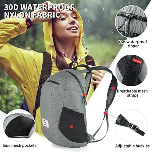 Naturehike Ultralight Foldable Waterproof Backpack by 30D Nylon Fabric Dry Bag for Hiking Camping Outdoor Travel Grey — view 2