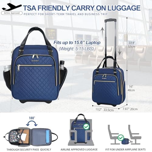 EMPSIGN 16" Underseat Cabin Bag with Wheels Haze Blue-Gold Zipper — view 2
