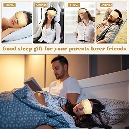 Sleep Masks Silk Sleep Eye Mask Travel Set Soft Sleeping Eye Mask with Hair Scrunchie Head Band and Travel Pouch for Girls Ladies 4 Pcs Gold — view 5