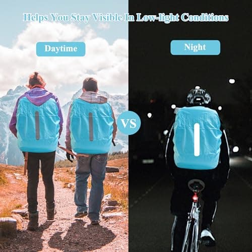 Waterproof Backpack Cover with Reflective, 40L-50L Rucksack Rain Cover with Storage bag, Rainproof Rucksack Cover for Hiking Camping Traveling Cycling (Blue, L) — view 3