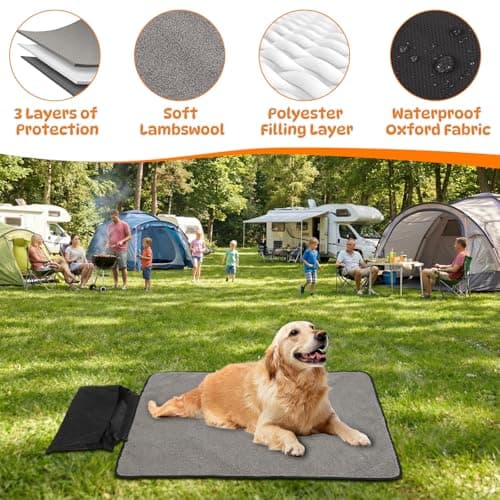 Portable Pet Blanket, 100x70cm Foldable Waterproof Dog Travel Mat Reversible Floor Plush Mat Machine Washable Large Dog Mats Anti-Slip Bottom and Storage Bag for Dog Cat Indoor Outdoor Camping — view 3