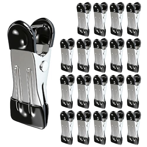 MOXYOY 20 Pcs Stainless Steel Clothes Pegs, Metal Clothe Peg Stainless Steel Peg Designed to Avoid Marks UV Resistant Metal Pegs for Clothes, Jeans, Socks, Towel, Photos (Black)