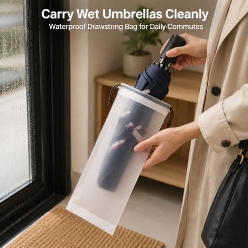 Clear Waterproof Drawstring Wet Umbrella Storage Bags 10 Pack — view 3