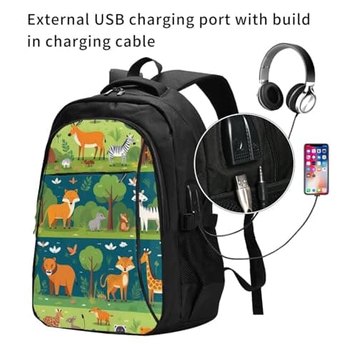ZHANLEI Safari Animals Printed Backpack,Travel Laptop Backpack for Men Women with USB Charger Port, Safari Animals, One Size — view 2