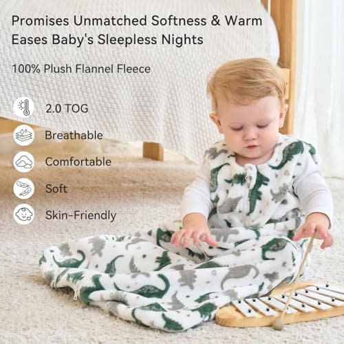 Unnivoll Baby Sleeping Bag 12-18 Months 2.0 Tog, Fleece Wearable Blanket with 2-Way Zipper, Warm & Cozy Baby Blanket for Newborn Infant 2 Pack — view 2