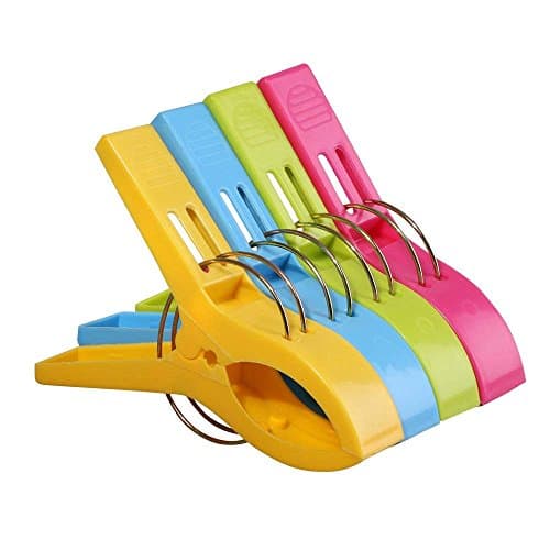 4 pcs Beach Towel Clips, URAQT Towel Pegs, Large Towel Clips and Bright Color Plastic Quilt Clips for Sunbeds, Sun Loungers, Pool Chairs, Laundry and More — view 5