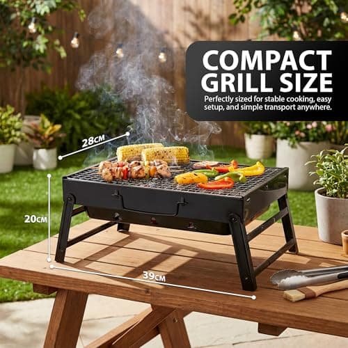 ZENO Portable BBQ Grill | Folding Charcoal Barbecue For Camping, Garden, Picnic | Tabletop Steel Mini Grill With Stable Fold Out Legs Wide Cooking Area And Travel Ready Design — view 3