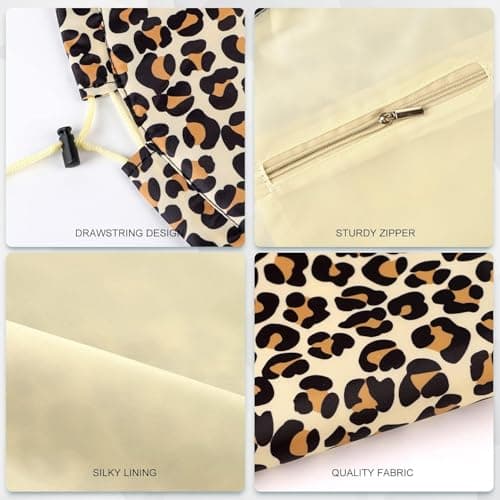 Vavabox Lazy Drawstring Makeup Bag, Flat Lay Cosmetic Bags (Yellow Leopard) — view 4