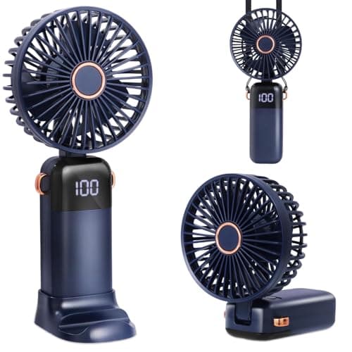 CNMTCCO Handheld Fan,Portable Mini Fan 3000 mAh Rechargeable with 5 Speeds,Quiet Foldable Desk Fan,Small Pocket Hand Fan with Base & Lanyard for Travel,Office,Home and Summer Essentials