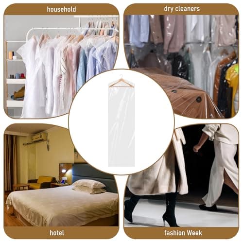 10Pcs Dry Cleaner Bags Plastic Clear Dress Bag 60x180 cm Long Dry Cleaning Bag for Clothes, Plastic Garment Bags for Hanging Clothes, Long Dresses, Suits, Gowns, Dance Costumes — view 5