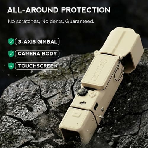 TYUANDOUER Protective Case for DJI Osmo Pocket 3 / Xtra Muse Camera, Soft Silicone Cover with 2 Screen & Lens Protectors, Full Body Anti-Scratch Slim Fit Accessories for Pocket 3 (Beige Apricot) — view 6