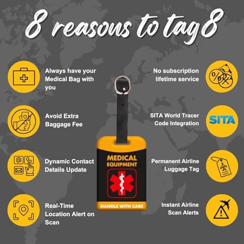 [Pack 2] tag8 Medical Equipment Smart Luggage Tag ID |Bag Tag for Respiratory Devices, CPAP, Surgical Equipment, Medical Device | Airline Compliant | SITA World Tracer Code Enabled | Gift idea — view 4