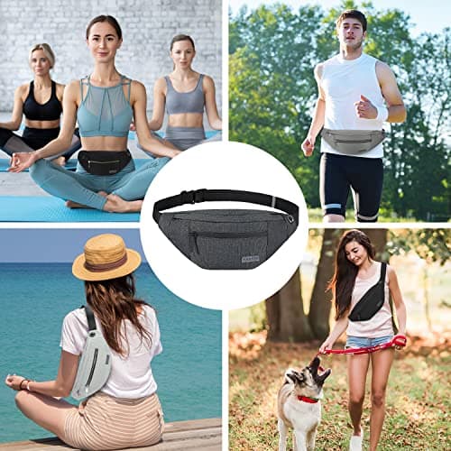 MAXTOP Large Bumbag Waist Fanny Pack Running Belt for Men Women Unisex Bum Bag with Headphone Jack and 4-Zipper Pockets Adjustable Belt for Travel Running Jogging Workout Hiking Gifts Dark Grey — view 6