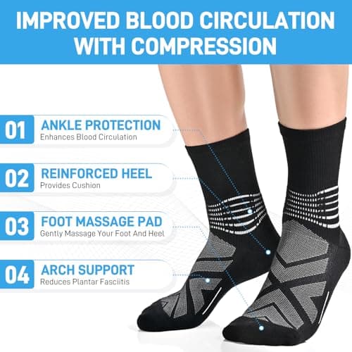 IRAMY Compression Ankle Support Socks Men Running Women Trainer Wicking Plantar Fasciitis Relief Hiking Crew Socks 3 Pairs Black L — view 4