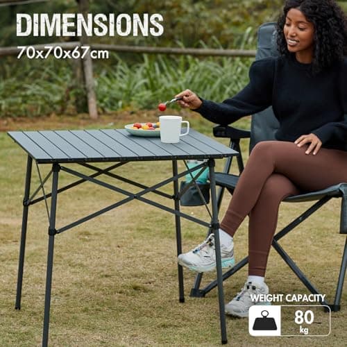 Portal Aluminium Folding Camping Table 70x70cm Square Roll Up Top 4 Person Compact Garden Table with Carry Bag for Picnic Camp Backyard BBQ — view 5