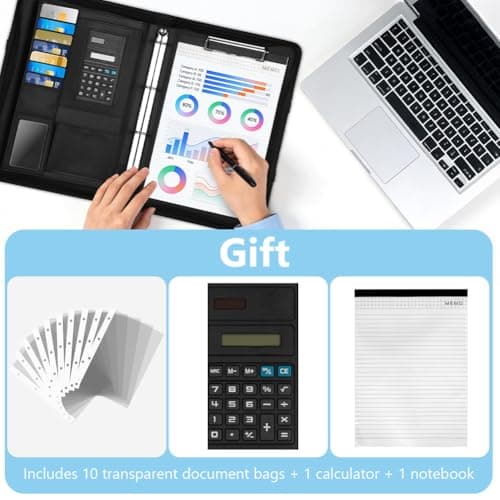 AOOSU Portfolio Folder A4 Vegan Leather 4-Ring Conference with Calculator — view 6