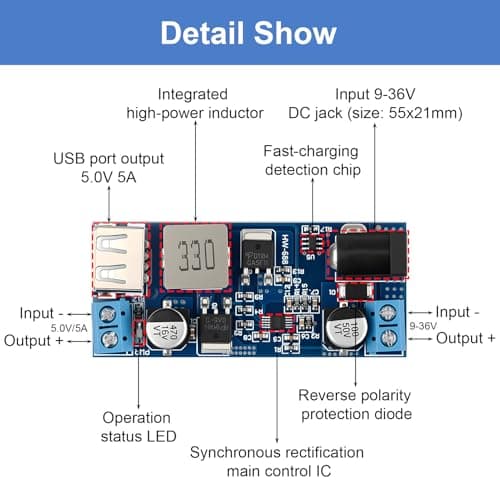 2Pack 24V/12V to 5V 5A Power Buck Converter 12V to 5V DC-DC Power Down — view 4