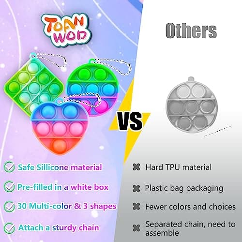 TOANWOD 30PCS Party Bag Fillers for Kids: Party Favours Pop Bubbles Fidget Toys - Mini Pop Poppet Keyring Pinata Fillers - Multipack Birthday Class Gifts for Girls Boys — view 3