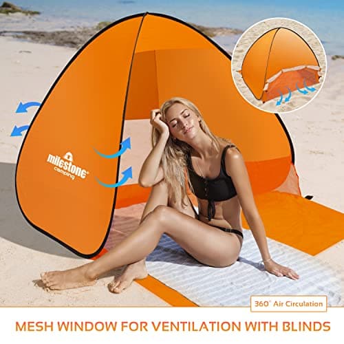 Milestone Camping 18889 Pop Up Beach Tent With Extendable Ground Sheet / UV50+ Protection/Water Resistant/Portable Carry Bag Included / 2 Security Pockets / 110cm x 150cm x 165cm — view 4