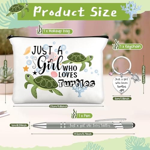 Hestya 3 Pcs Turtle Gifts for Women Just a Girl Who Loves Turtles Lovers Gifts Set Includes Ballpoint Pen Makeup Bag and Stainless Steel Keychain, Birthday, Graduation, Thanksgiving, Christmas — view 2