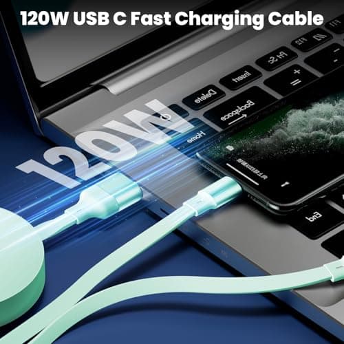 Diyuna 3 in 1 USB Multi Charger Cable, 120W Fast Multi Charging Cable with USB A/C, Retractable Charging Cable for Multiple Devices, Multiple Charger Cable Compatible for Pad, Phone, Laptop(Green) — view 3