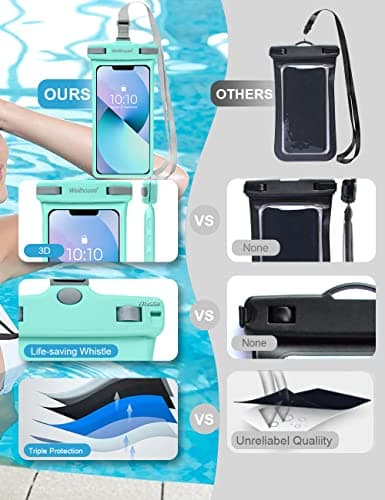 Wellhouse Waterproof Phone Pouch, Waterproof Phone Case for iPhone 15 14 13 12 Pro Max XS Samsung, IPX8 3D Cellphone Dry Bag Beach Essentials Crystal Mint-1 Pack 7.0" — view 6