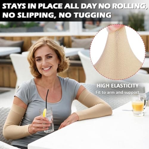 Ailaka Compression Sleeve Arm for Men & Women, 15-20 mmHg Graduated Support for Everyday Swelling, Muscle Fatigue & Active Recovery (BG, M) — view 6
