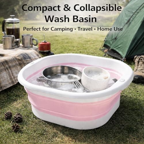 Lafefe Thickened Collapsible Washing Up Bowl, Portable Folding Wash Basin with Handles, Space Saving Camping Sink Multipurpose for Camping, Caravan, Kitchen & Travel(Pink, 5L) — view 5