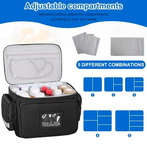 Medical Bag for Nurses & Doctors – Empty First Aid Bag with Removable Dividers, Portable Medical Supplies Organiser for Home Health Care, Travel, Community Nurse Home Visit or Emergency Use, Black — view 3