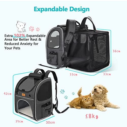 Morpilot Expandable Cat Carrier Backpack, Foldable Breathable Pet Rucksack with Hard Frame & Safety Leash, for Cats & Small Dogs Up to 9kg — view 5