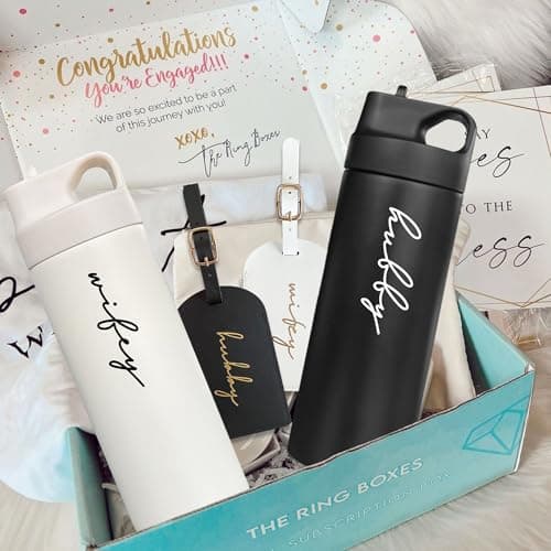 GroomBrideGifts Hubby and Wifey Travel Cups - Honeymoon Essentials & Engagement Gifts for Couples - Matching Couples Water Bottle Set — view 6