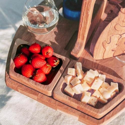 Portable Mini Folding Wine Table - Lightweight Wooden nic Table for Camping Beach and Garden - Easy Carry Khaki Outdoor Accessory — view 6