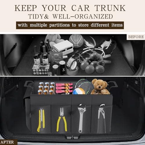 Beicarin Trunk Organizer for Car - Car Organizer, Foldable Trunk organizer for SUVs & Sedans, Sturdy Car Organization for Car Accessories, Tools, Sundries, Size 51x34x27cm — view 6