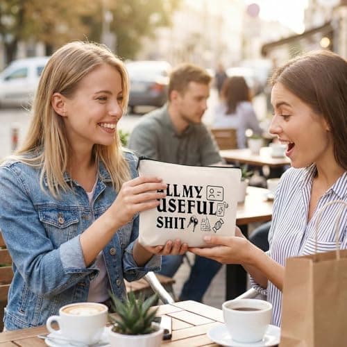 Large Cream Canvas Makeup & Toiletry Bag for Travel and Commuting - Spacious Zipper Pouch for Cosmetics, Electronics, Snacks, Chargers, and Essential Storage with Humorous Design All My Useful Shit — view 5