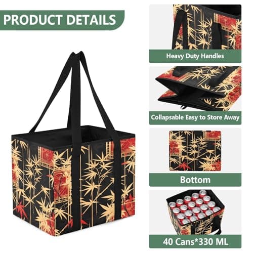 Quteprint Car Trunk Organizer, Japanese Bamboos 600D Oxford Foldable Storage Bag with Handles, 13.0x10.8x10.2in, Portable Collapsible Container for Groceries, Kitchen, Picnic & Travel — view 3