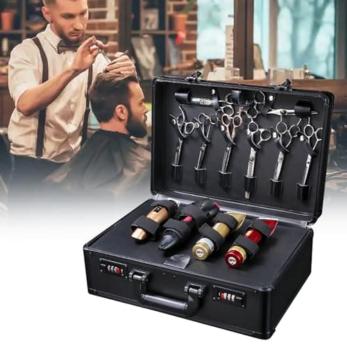 Large Capacity Hairdressing Toolbox, Hairdressing Toolbox Scissors Clippers, with Combination Lock, Portable Aluminium Storage Box with Compartments for Hairstylists, Salon and Travel Use (Black) — view 2