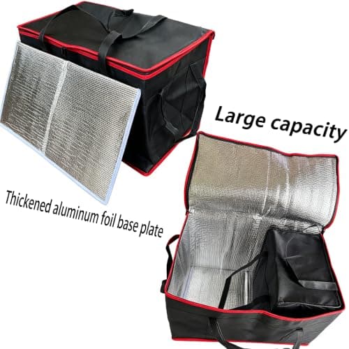 Surbootime 77L Insulated Food Bag for Cars, Suitable for Food Delivery/Zip-Lock Shopping, Reusable, Extra Large Capacity, Reinforced Bottom, Ideal for Camping, Family BBQs, and Picnics (Red & Black) — view 6
