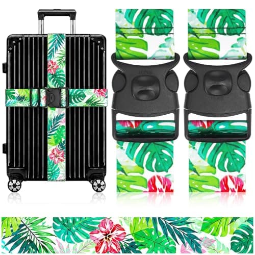MOTONG 2 PCS Luggage Straps Hawaiian Floral Adjustable Suitcase Straps Personalised Rainforest Luggage Straps Suitcases Heavy Duty Suitcase Belts Thickened Luggage Belt with Quick Release Buckle