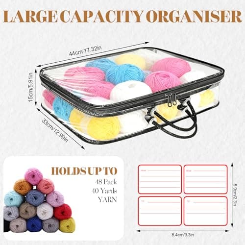 3 Pcs Yarn wool Storage Organiser - Crochet, Knitting Accessories & Yarn Storage with Writeable Labels, Clear Portable knitting Bag with Handle, Saving Space for Yarns, Towels and Toys（44 x 33 x 15cm） — view 2