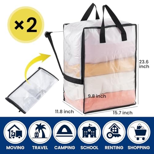 TAILI Backpack Moving Bags, Clothes Storage, Strong Handles, 2 Pack Clear — view 5